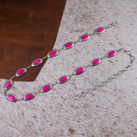 RCB-1021  Rustic Couture Copper Concho Link Chain Belt with White Turquoise Stone