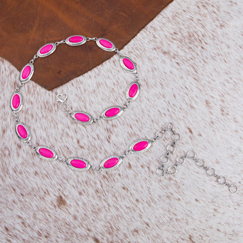 RCB-1021  Rustic Couture Copper Concho Link Chain Belt with White Turquoise Stone