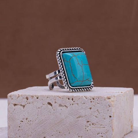 RCR-1001   Rustic Couture's  Vintage Silver Turquoise Cuff Ring