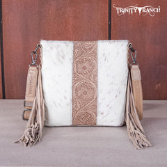 TR159G-9360   Trinity Ranch Hair-On Cowhide/Tooled Fringe Concealed Carry Crossbody Bag