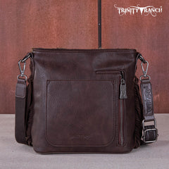 TR159G-9360   Trinity Ranch Hair-On Cowhide/Tooled Fringe Concealed Carry Crossbody Bag