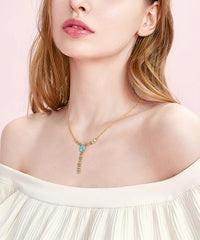 WNS-1057   Wrangler 14K Gold Western Y Necklace Oval Shaped  Natural Stone Pendant