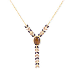 WNS-1057   Wrangler 14K Gold Western Y Necklace Oval Shaped  Natural Stone Pendant