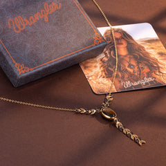 WNS-1057   Wrangler 14K Gold Western Y Necklace Oval Shaped  Natural Stone Pendant