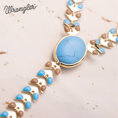 WNS-1057   Wrangler 14K Gold Western Y Necklace Oval Shaped  Natural Stone Pendant