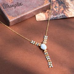 WNS-1057   Wrangler 14K Gold Western Y Necklace Oval Shaped  Natural Stone Pendant