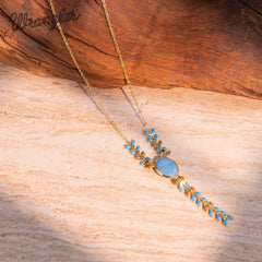 WNS-1057   Wrangler 14K Gold Western Y Necklace Oval Shaped  Natural Stone Pendant