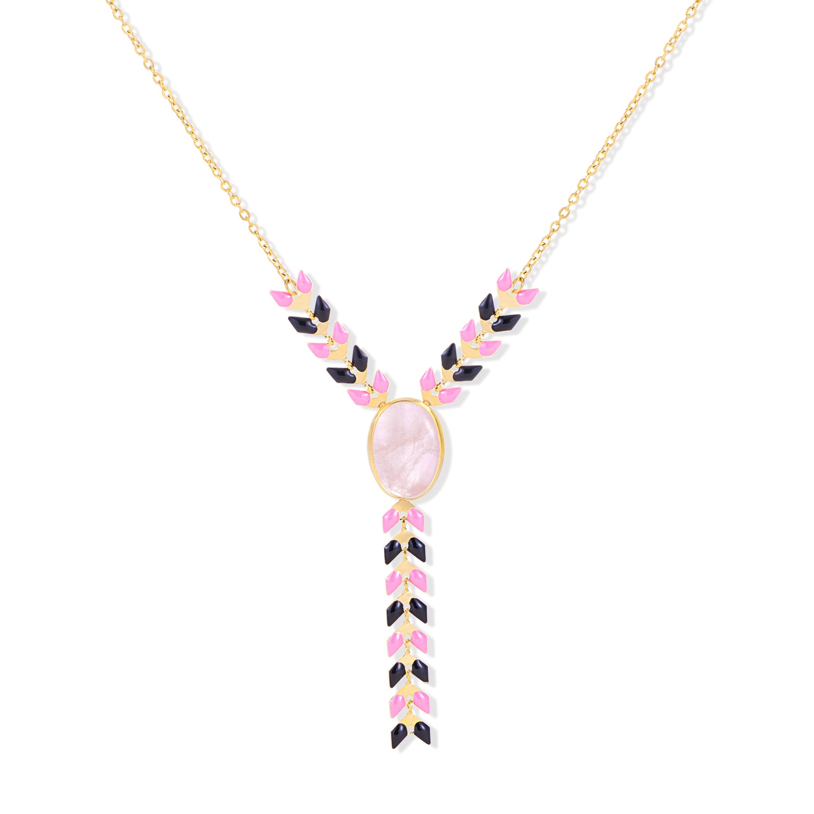 WNS-1057   Wrangler 14K Gold Western Y Necklace Oval Shaped  Natural Stone Pendant