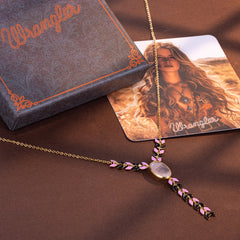 WNS-1057   Wrangler 14K Gold Western Y Necklace Oval Shaped  Natural Stone Pendant