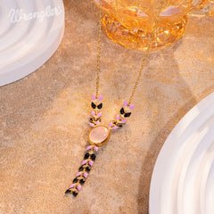 WNS-1057   Wrangler 14K Gold Western Y Necklace Oval Shaped  Natural Stone Pendant