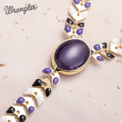 WNS-1057   Wrangler 14K Gold Western Y Necklace Oval Shaped  Natural Stone Pendant