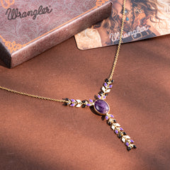 WNS-1057   Wrangler 14K Gold Western Y Necklace Oval Shaped  Natural Stone Pendant