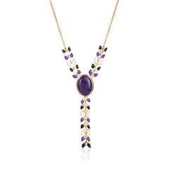 WNS-1057   Wrangler 14K Gold Western Y Necklace Oval Shaped  Natural Stone Pendant