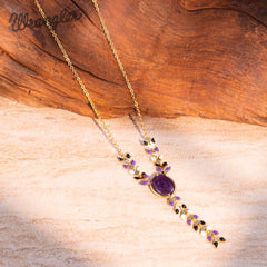 WNS-1057   Wrangler 14K Gold Western Y Necklace Oval Shaped  Natural Stone Pendant