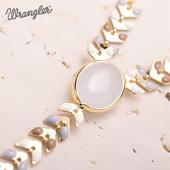 WNS-1057   Wrangler 14K Gold Western Y Necklace Oval Shaped  Natural Stone Pendant