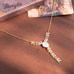 WNS-1057   Wrangler 14K Gold Western Y Necklace Oval Shaped  Natural Stone Pendant