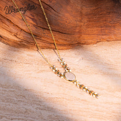 WNS-1057   Wrangler 14K Gold Western Y Necklace Oval Shaped  Natural Stone Pendant