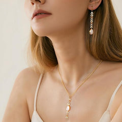 WNS-1058   Wrangler 14K Gold Western Wheat Necklace Tear Drop Shaped Natural Stone Pendant