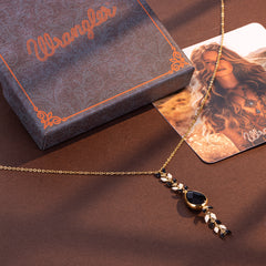 WNS-1058   Wrangler 14K Gold Western Wheat Necklace Tear Drop Shaped Natural Stone Pendant