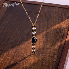 WNS-1058   Wrangler 14K Gold Western Wheat Necklace Tear Drop Shaped Natural Stone Pendant