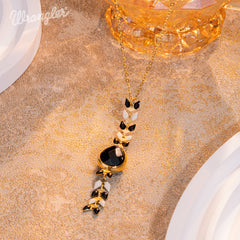 WNS-1058   Wrangler 14K Gold Western Wheat Necklace Tear Drop Shaped Natural Stone Pendant