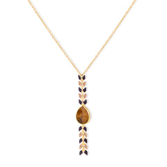 WNS-1058   Wrangler 14K Gold Western Wheat Necklace Tear Drop Shaped Natural Stone Pendant
