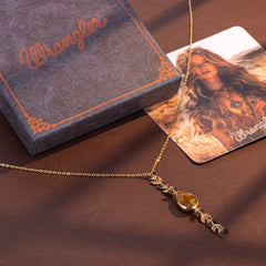 WNS-1058   Wrangler 14K Gold Western Wheat Necklace Tear Drop Shaped Natural Stone Pendant