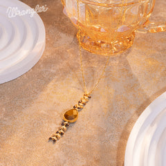 WNS-1059  Wrangler 14k Gold Western Y Necklace Heart Shaped  Natural Stone Pendant