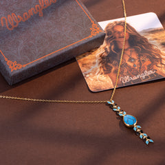 WNS-1058   Wrangler 14K Gold Western Wheat Necklace Tear Drop Shaped Natural Stone Pendant