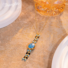 WNS-1058   Wrangler 14K Gold Western Wheat Necklace Tear Drop Shaped Natural Stone Pendant