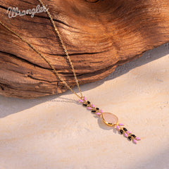 WNS-1058   Wrangler 14K Gold Western Wheat Necklace Tear Drop Shaped Natural Stone Pendant