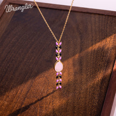 WNS-1058   Wrangler 14K Gold Western Wheat Necklace Tear Drop Shaped Natural Stone Pendant