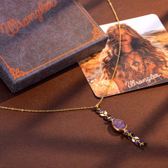 WNS-1058   Wrangler 14K Gold Western Wheat Necklace Tear Drop Shaped Natural Stone Pendant