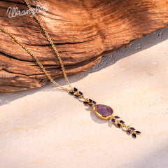 WNS-1058   Wrangler 14K Gold Western Wheat Necklace Tear Drop Shaped Natural Stone Pendant