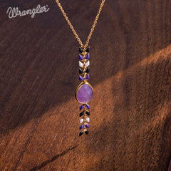 WNS-1058   Wrangler 14K Gold Western Wheat Necklace Tear Drop Shaped Natural Stone Pendant