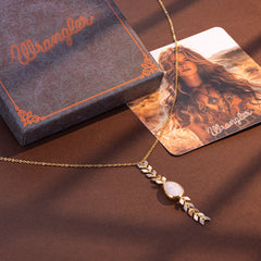 WNS-1058   Wrangler 14K Gold Western Wheat Necklace Tear Drop Shaped Natural Stone Pendant