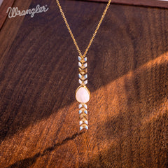 WNS-1058   Wrangler 14K Gold Western Wheat Necklace Tear Drop Shaped Natural Stone Pendant