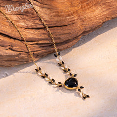 WNS-1059  Wrangler 14k Gold Western Y Necklace Heart Shaped  Natural Stone Pendant