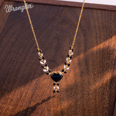 WNS-1059  Wrangler 14k Gold Western Y Necklace Heart Shaped  Natural Stone Pendant