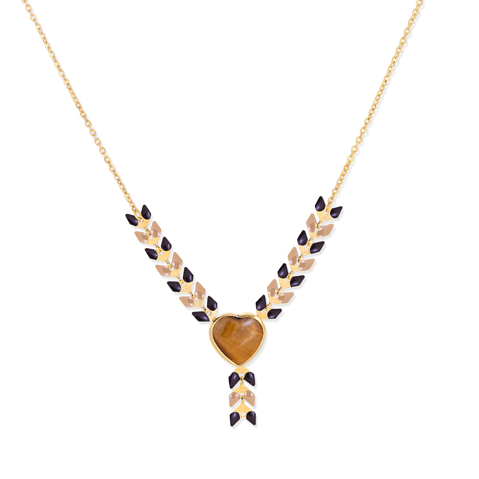 WNS-1059  Wrangler 14k Gold Western Y Necklace Heart Shaped  Natural Stone Pendant