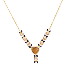 WNS-1059  Wrangler 14k Gold Western Y Necklace Heart Shaped  Natural Stone Pendant