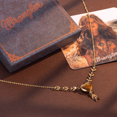 WNS-1059  Wrangler 14k Gold Western Y Necklace Heart Shaped  Natural Stone Pendant