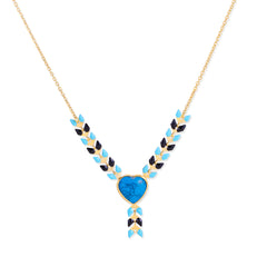 WNS-1059  Wrangler 14k Gold Western Y Necklace Heart Shaped  Natural Stone Pendant