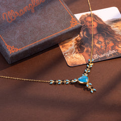 WNS-1059  Wrangler 14k Gold Western Y Necklace Heart Shaped  Natural Stone Pendant