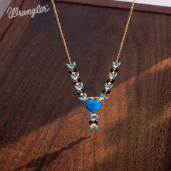 WNS-1059  Wrangler 14k Gold Western Y Necklace Heart Shaped  Natural Stone Pendant