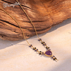 WNS-1059  Wrangler 14k Gold Western Y Necklace Heart Shaped  Natural Stone Pendant