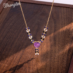 WNS-1059  Wrangler 14k Gold Western Y Necklace Heart Shaped  Natural Stone Pendant