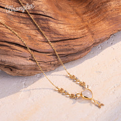 WNS-1059  Wrangler 14k Gold Western Y Necklace Heart Shaped  Natural Stone Pendant