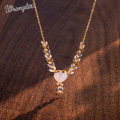 WNS-1059  Wrangler 14k Gold Western Y Necklace Heart Shaped  Natural Stone Pendant