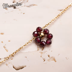WNS-1103BDY  Wrangler 14K Gold Natural Stone Daisy Choker Necklace - Burgundy